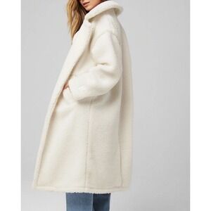 Fabletics Teddy Long Coat Plus Size 1X XXL Bone Sherpa Plush Lined Open Front